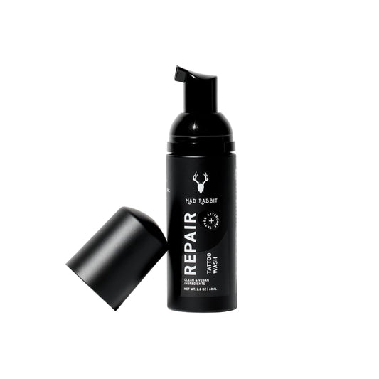 Mad Rabbit Tattoo Aftercare Soap bottle showing gentle, fragrance-free cleanse for new tattoos.