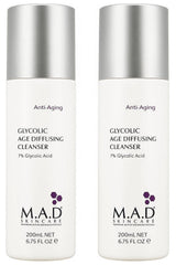 M.A.D Skincare anti-aging glycolic cleanser bottle 2-pack for gentle exfoliation and radiant skin.