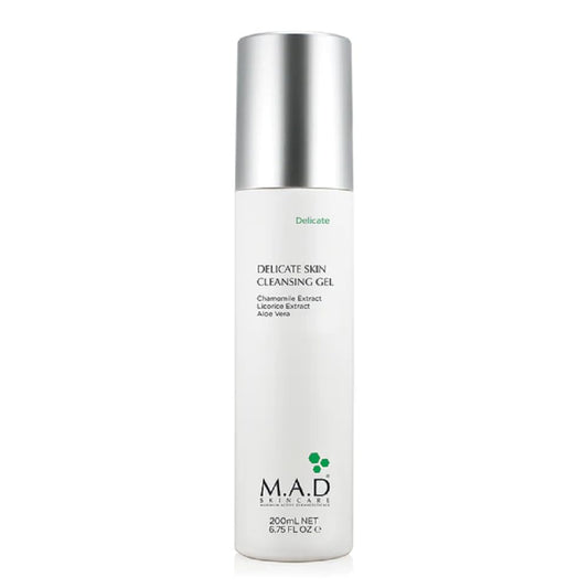 M.A.D Skincare Delicate Skin Cleansing Gel bottle, gentle cleanse for sensitive skin and calm irritation