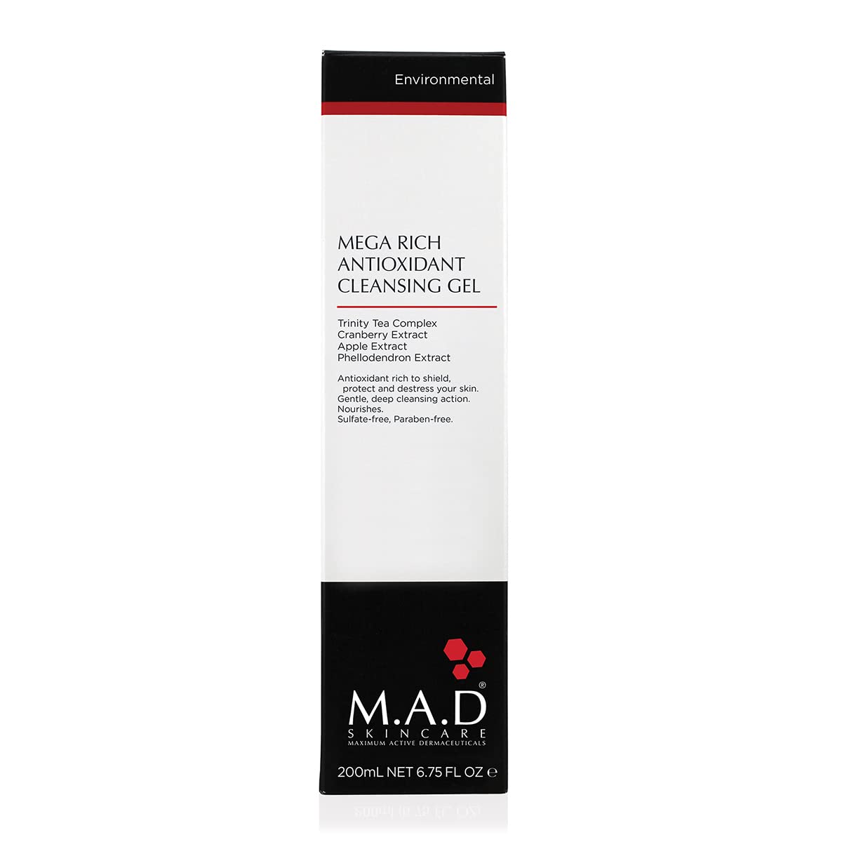 M.A.D Skincare Environmental Mega Rich cleanser closeup emphasizes botanicals and gentle cleansing for morning routines.