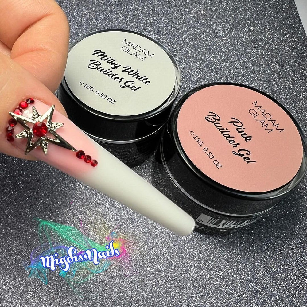 Madam Glam pink gel for nail art encapsulation with lasting finish under UV/LED