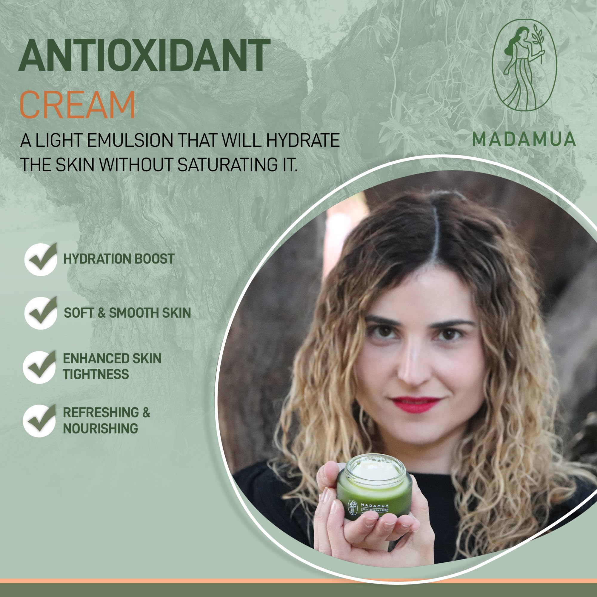 MADAMUA Detox Antioxidant Moisturizer with green tea extract boosts antioxidant protection