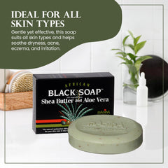 Six-pack display of Madina African Black Soap Bar for family use