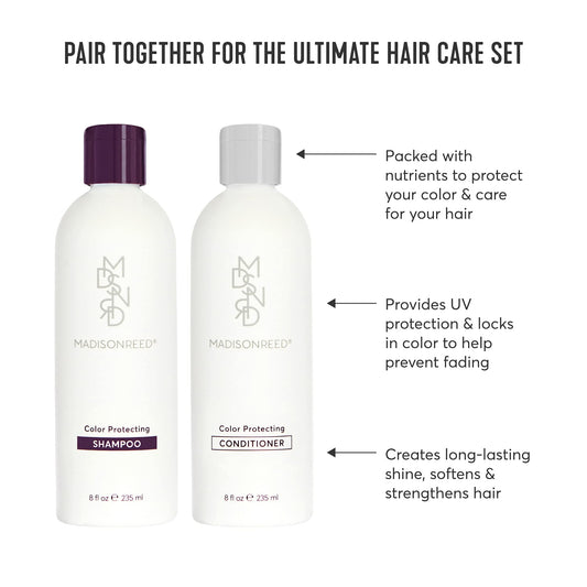 Madison Reed Color Protecting Conditioner label closeup emphasizes keratin and quinoa ingredients
