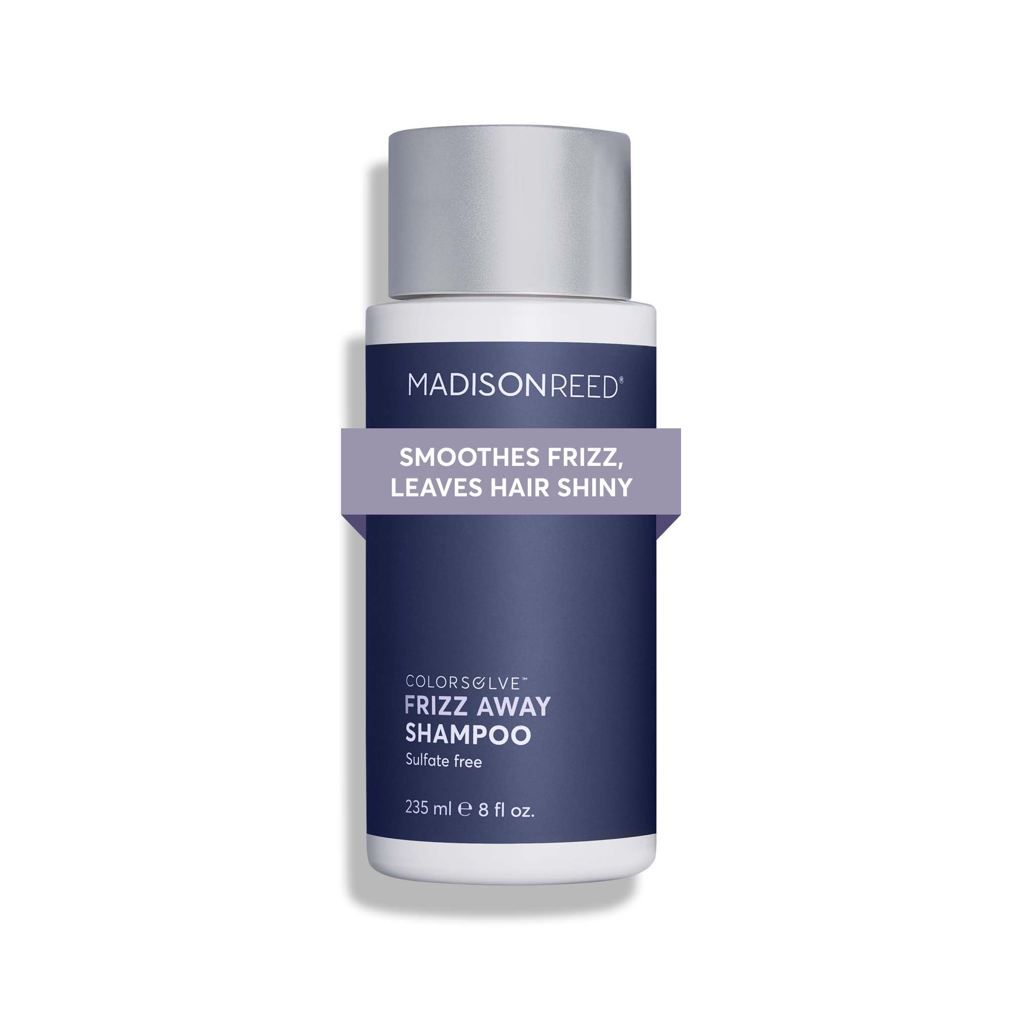 Madison Reed ColorSolve Frizz Control Shampoo bottle demonstrates color-safe cleansing.