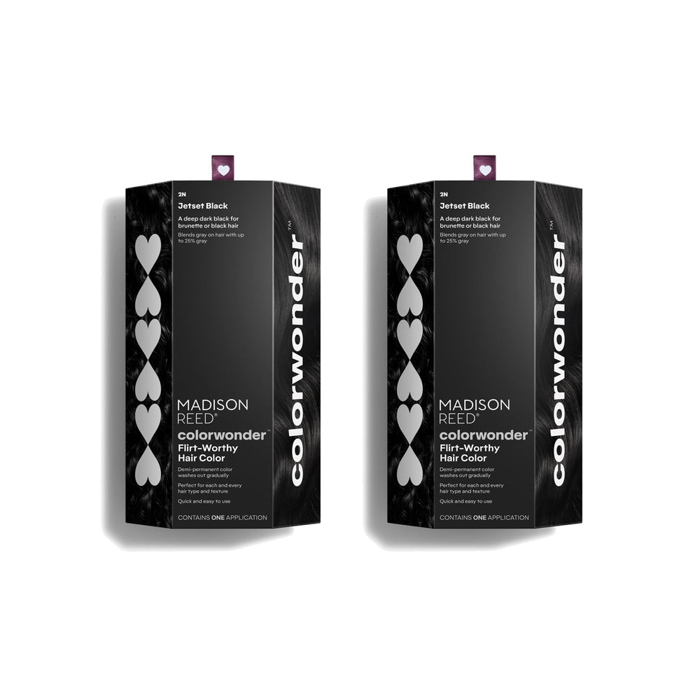 Madison Reed ColorWonder Jetset Black bottle shows vibrant at-home color application.