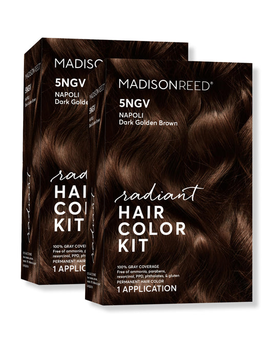 Madison Reed Radiant Color Cream for Napoli 5NGV creates warm dark golden brown tones.