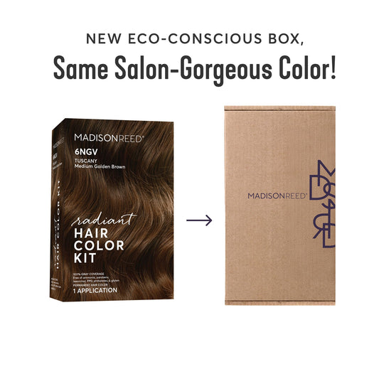 Kit contents laid out inside box showing color cream and activator for at-home coloring