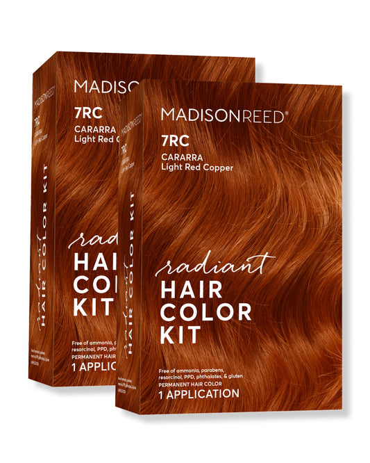 Madison Reed Radiant Color Kit 7RC bottle with light ginger red shade for at-home color