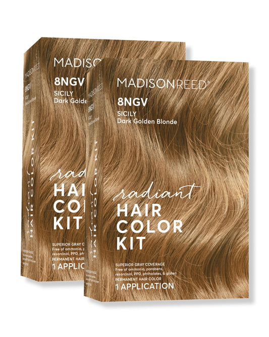 Madison Reed Radiant Color Kit 8NGV cream color blends grays naturally.