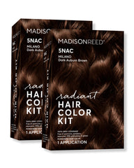 Madison Reed Radiant Color Kit applies dark chocolate brown 5NAC for a natural blend.