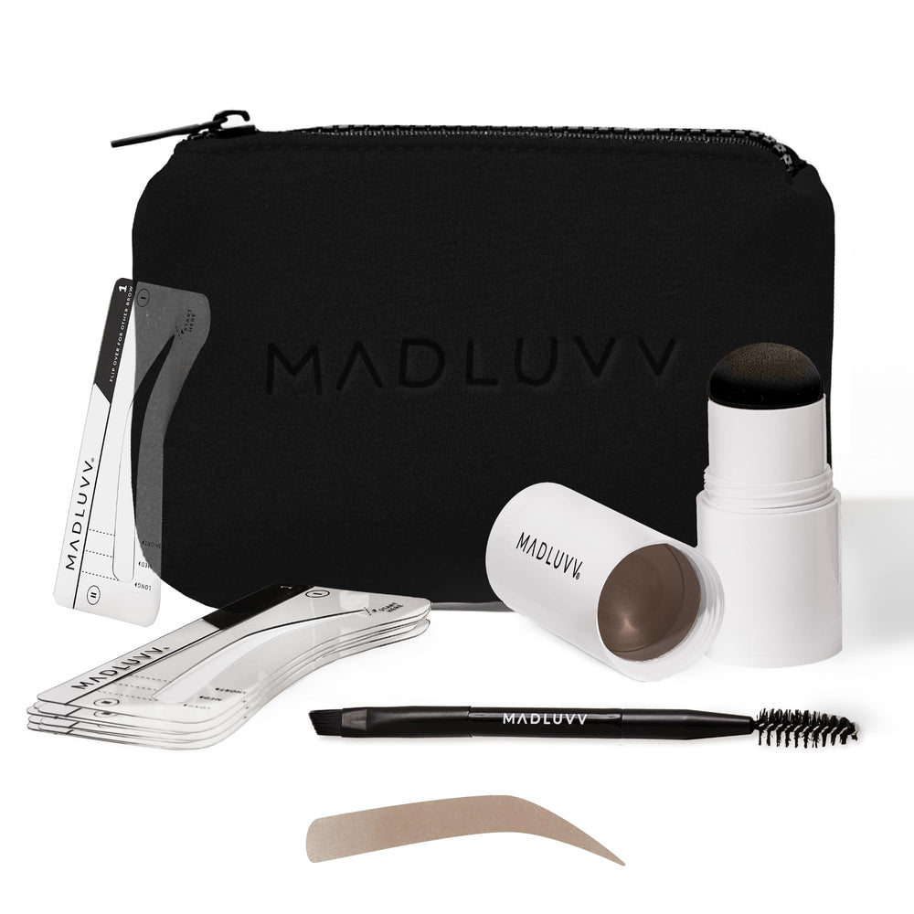 MADLUVV Brow Stamp Kit with nine stencil shapes for quick, natural-looking brows
