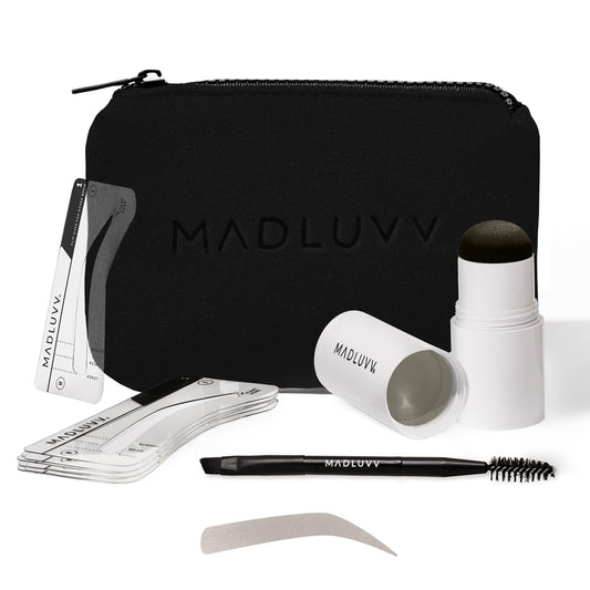 MADLUVV Brow Stamp Kit with nine stencils for versatile brow shapes and precision.