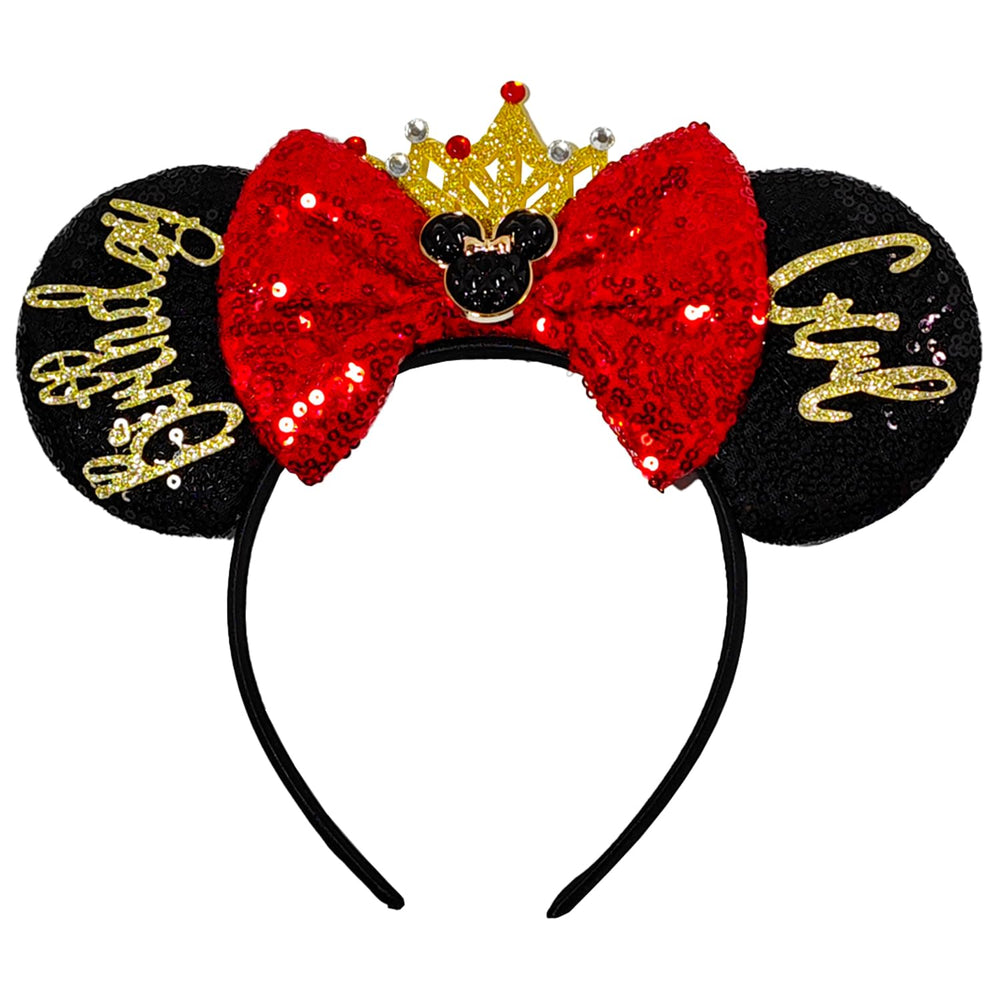 MADO birthday headband with black mouse ears, front view adds playful charm to celebrations