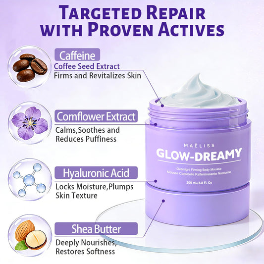 MAËLISS Overnight Toning Whip creamy texture swatch emphasizing quick absorption and hydration