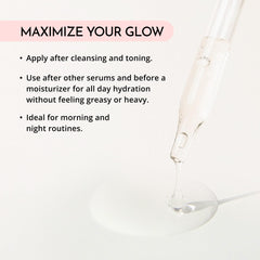MAELOVE Hydrator serum dropper in use demonstrates easy, precise application.