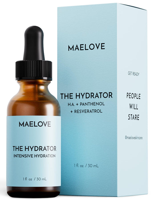 MAELOVE Hydrator serum bottle front, a sleek, lightweight hydration boost for daily skin care.