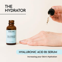 MAELOVE Hydrator serum dropper closeup highlights quick absorption and a non-greasy finish.