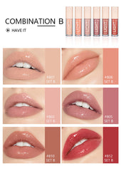 MAEPEOR lip gloss swatches showing neutral nude shades for versatile looks