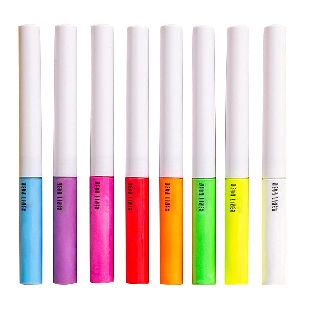 MAEPEOR neon eyeliner set with 8 colors on packaging, ideal for bold looks.