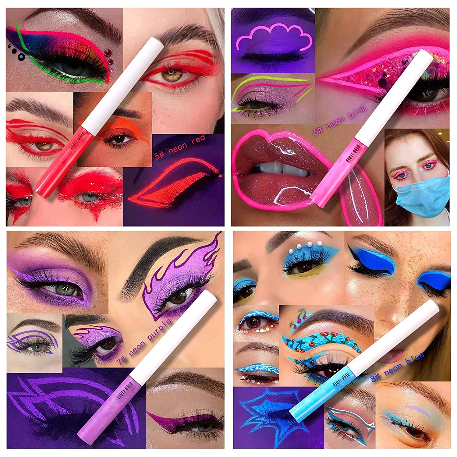 MAEPEOR neon eyeliner glows under UV light for flair.