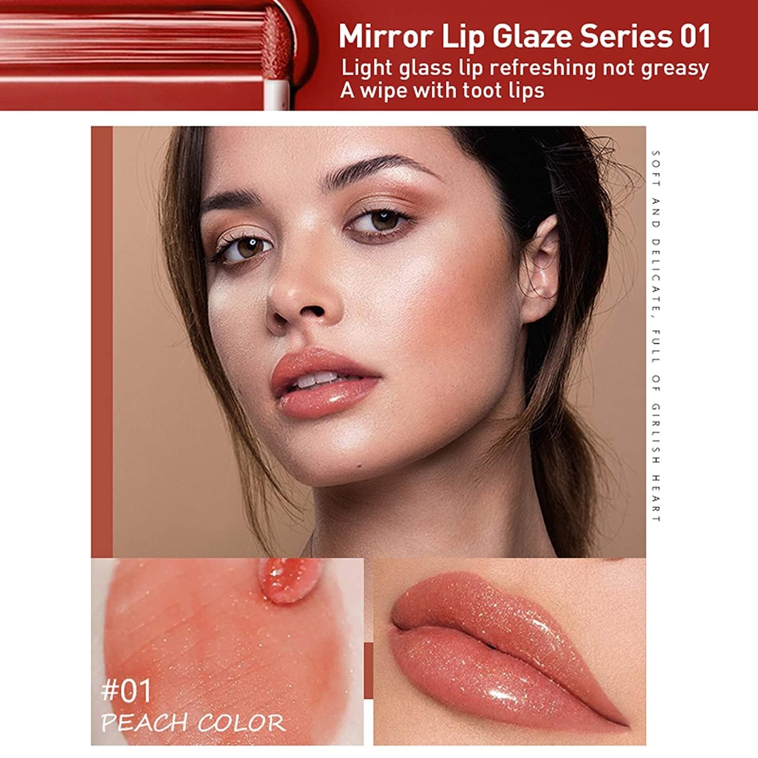 Lips shown with MAEPEOR gloss for long-lasting shine.