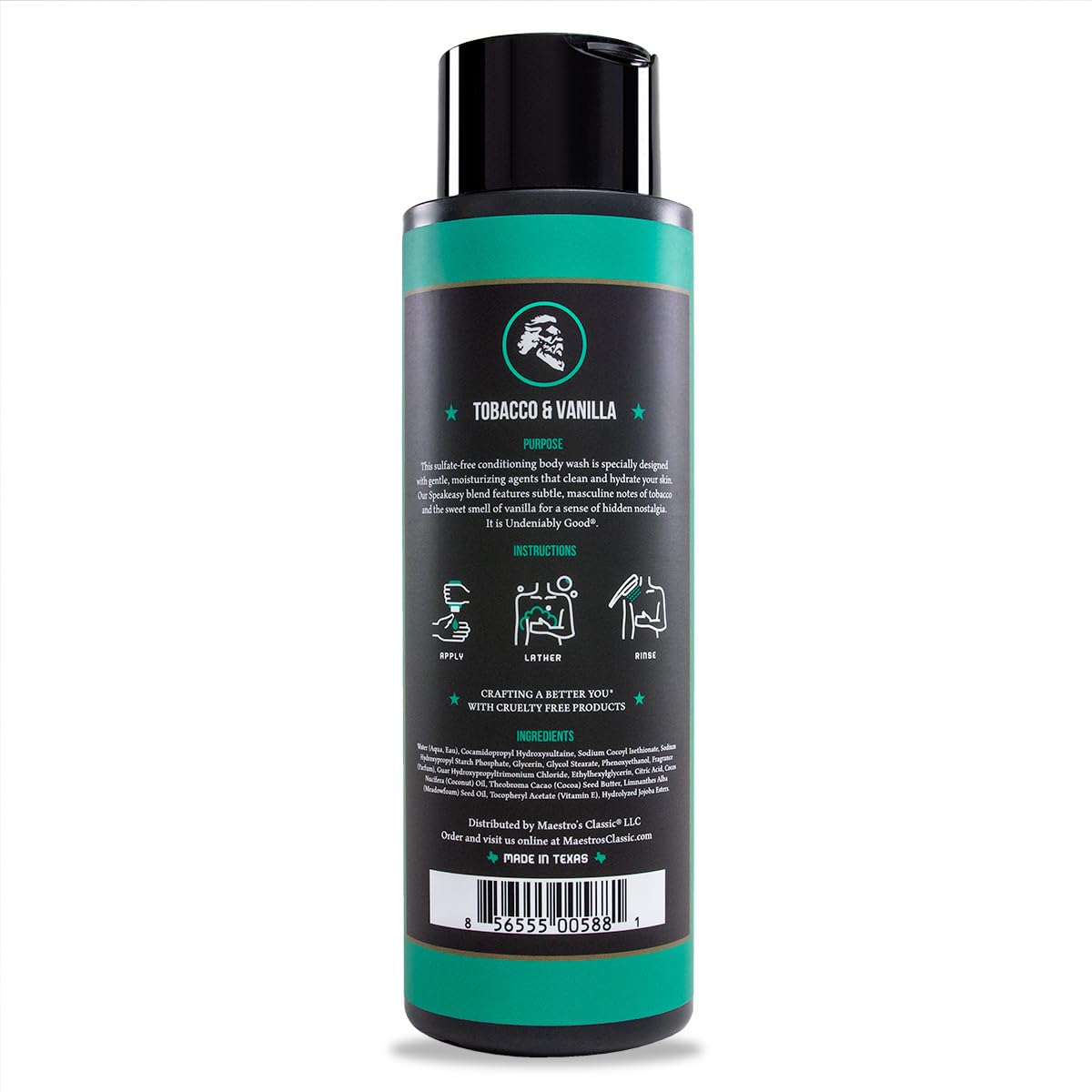 Maestro's Classic Bath Wash features vanilla-tobacco aroma for a masculine mood.