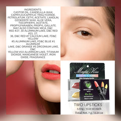 Magic Kiss color changing lipstick purple pack swatch showing rich matte shade