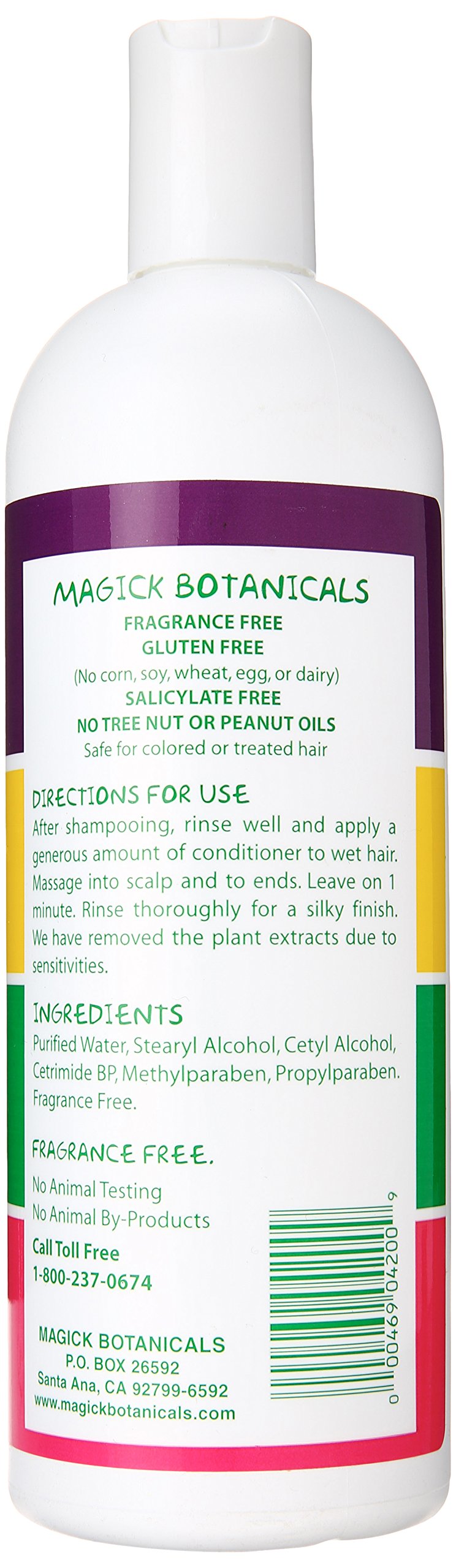 Magick Botanicals fragrance-free conditioner closeup label highlights pure ingredients