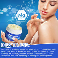 Magnesium Cream texture close-up shows a light, fast-absorbing formula.