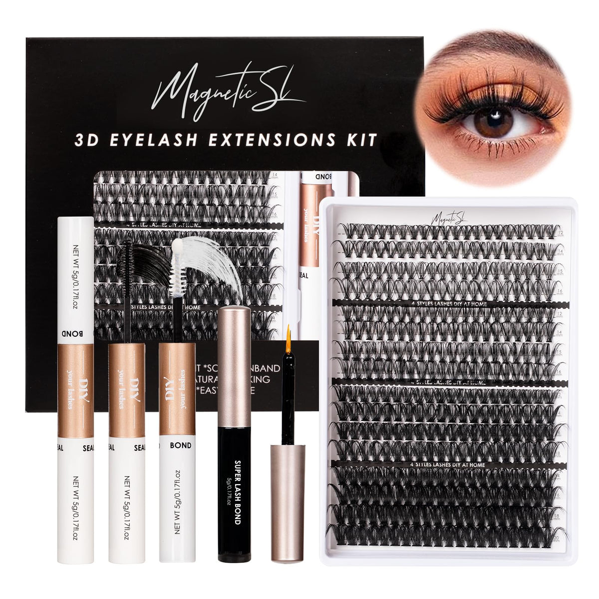 Magnetic SL lash clusters in varied lengths for a seamless day-to-night look.
