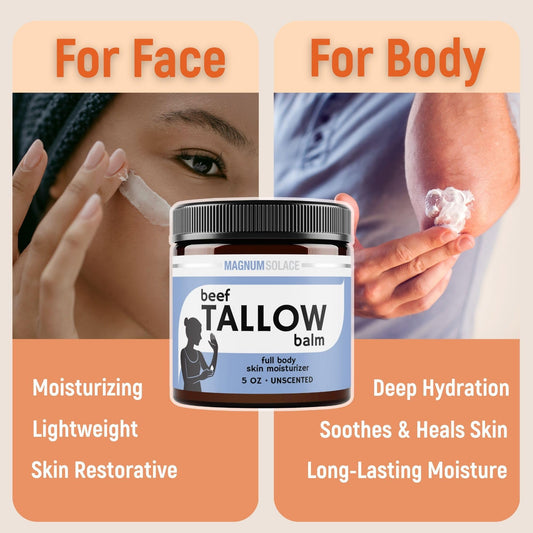 Beef tallow texture spread—creamy hydration from a two-ingredient formula.
