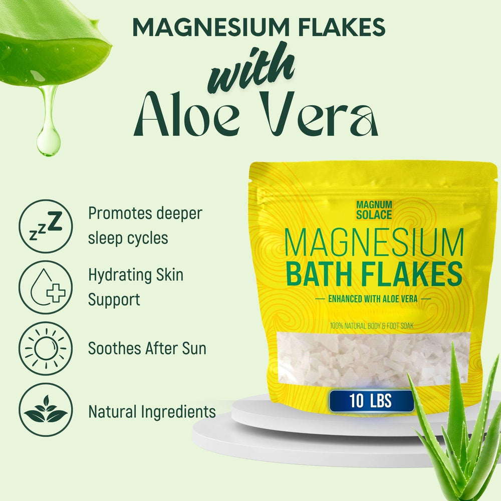 Magnum Solace magnesium bath flakes with aloe vera-infused formula for soothing skin
