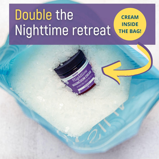 Magnum Solace nighttime magnesium cream inside bag promotes a peaceful routine