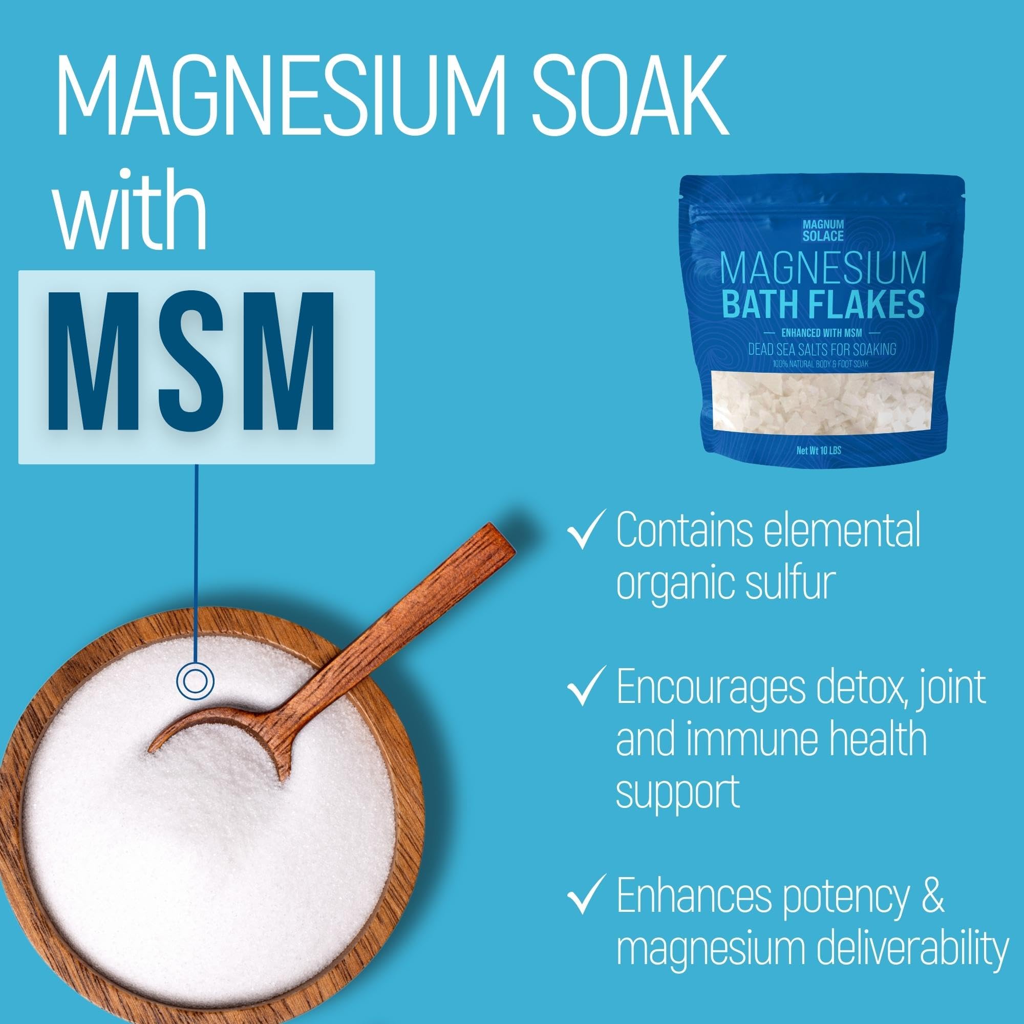 Magnum Solace Pure MSM-enhanced magnesium flakes for bath immersion