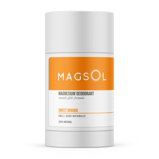 MagSol Magnesium Deodorant for Men with Sweet Orange bottle for lasting freshness