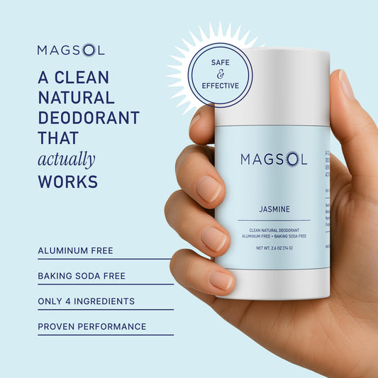 MAGSOL Magnesium Deodorant Rose stick delivers soft floral notes for daily wear.