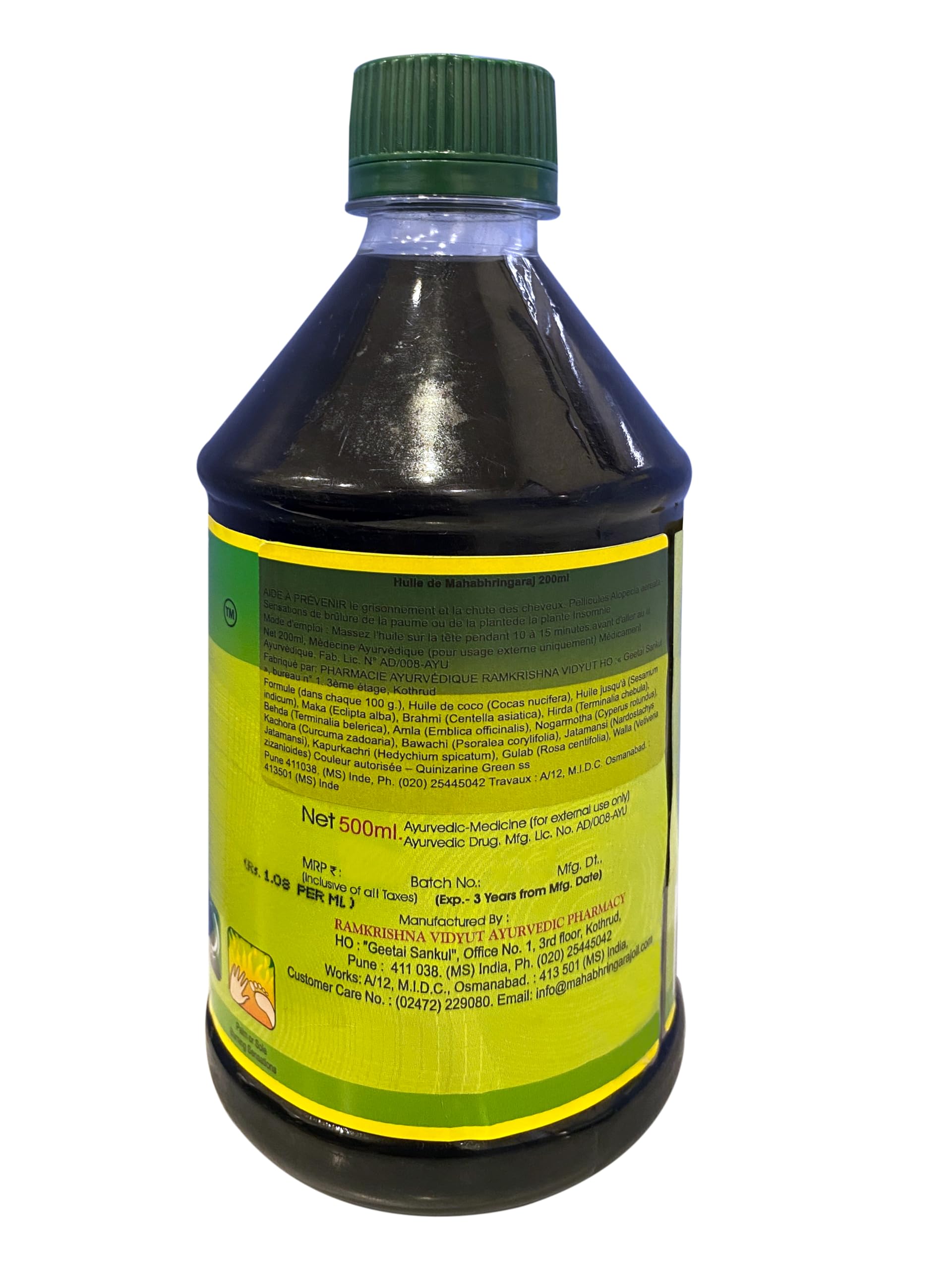 Mahabhringaraj Oil dispensing scene showing easy application and scalp massage benefits