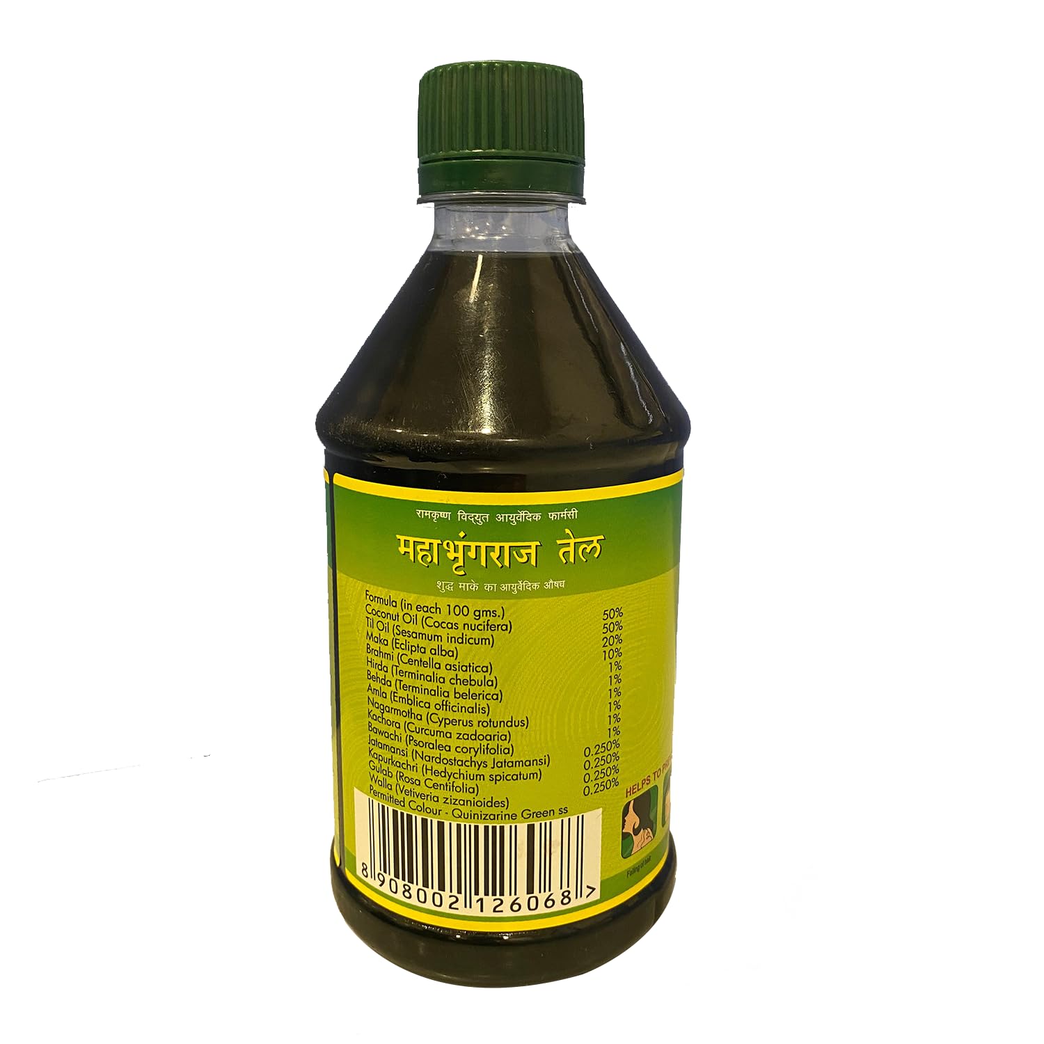 Mahabhringaraj Oil label closeup highlighting pure ingredients for improved hair moisture