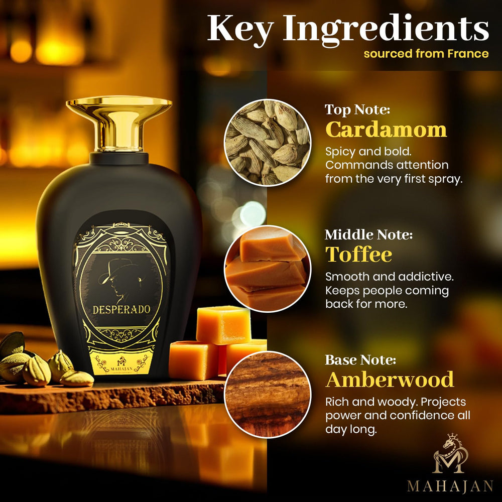 Desperado amberwood base note creating lasting masculine presence.