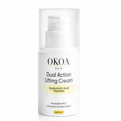 Maidlure OKOA SKIN dual-action cream bottle highlights a hydrating, firming ritual.