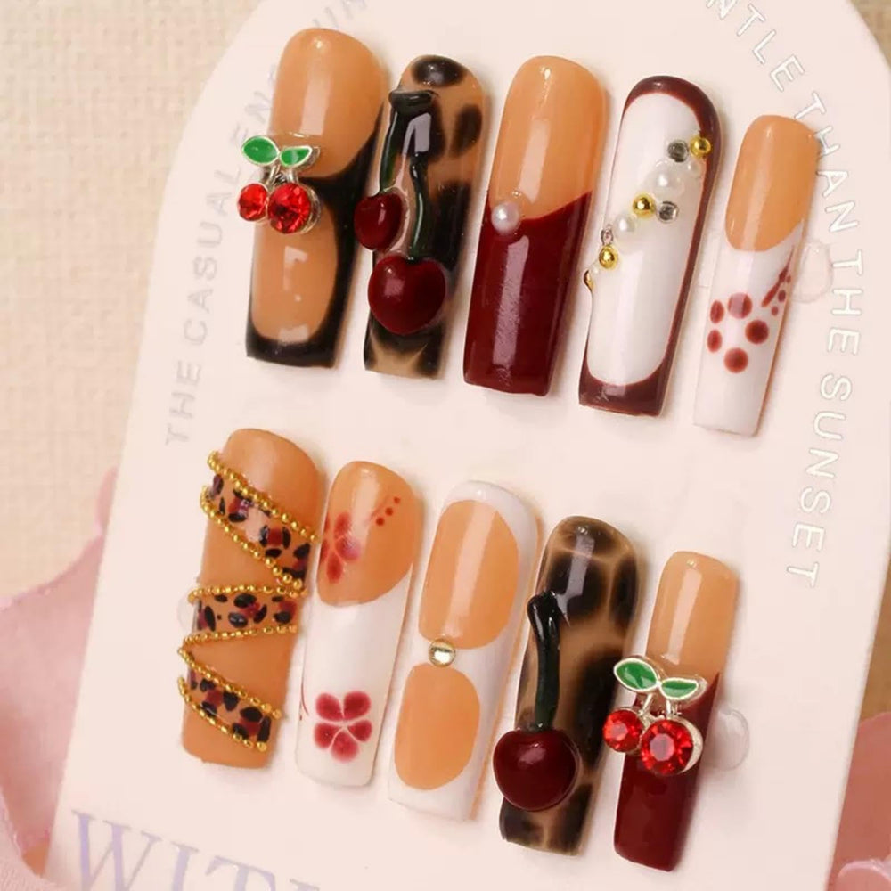 Maigitur 5D handmade press-on nails in brown ombre for a salon‑like finish at home