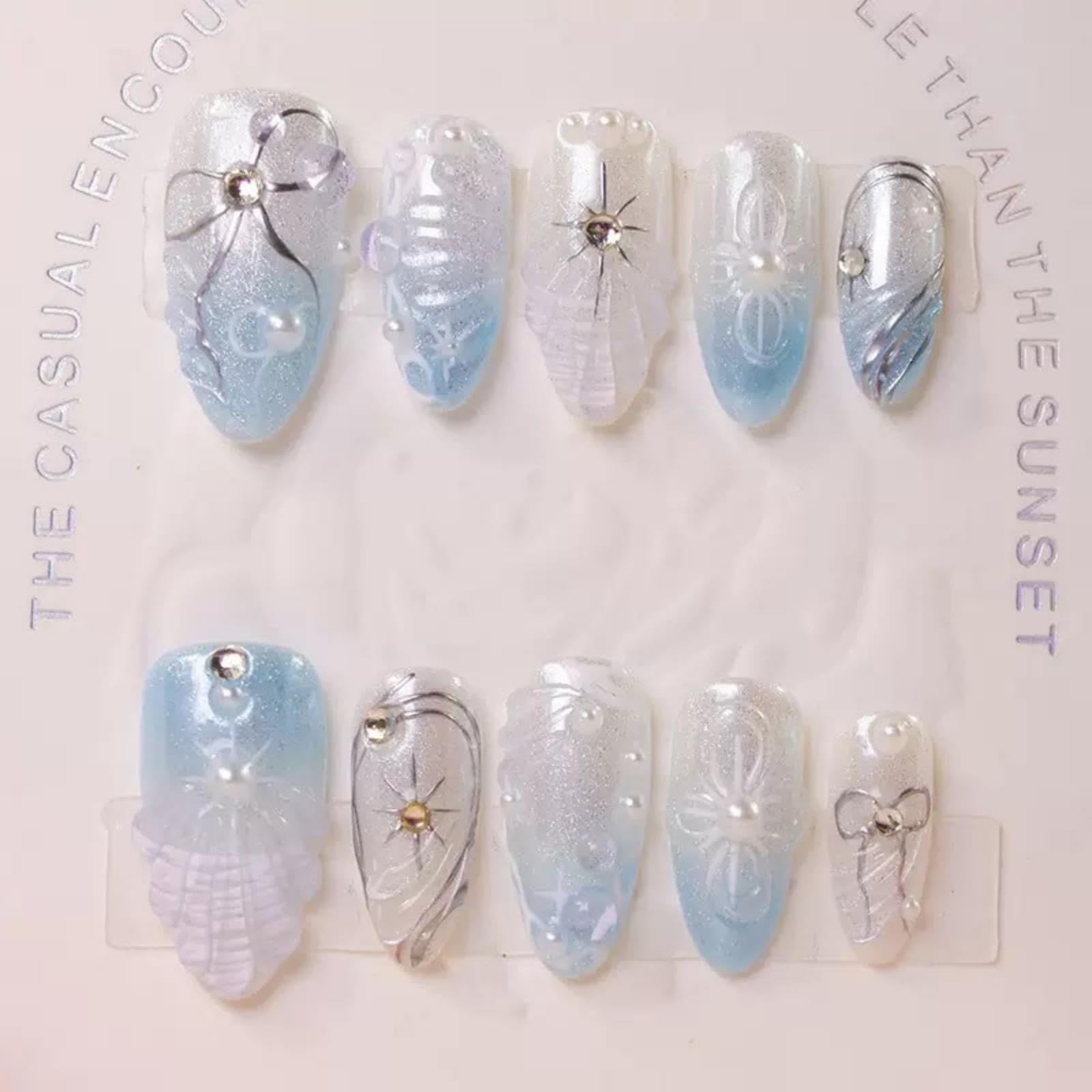 Maigitur medium almond press-on nails ensure natural fit and quick wear.