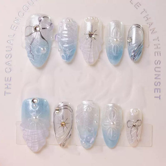 Maigitur medium almond press-on nails ensure natural fit and quick wear.