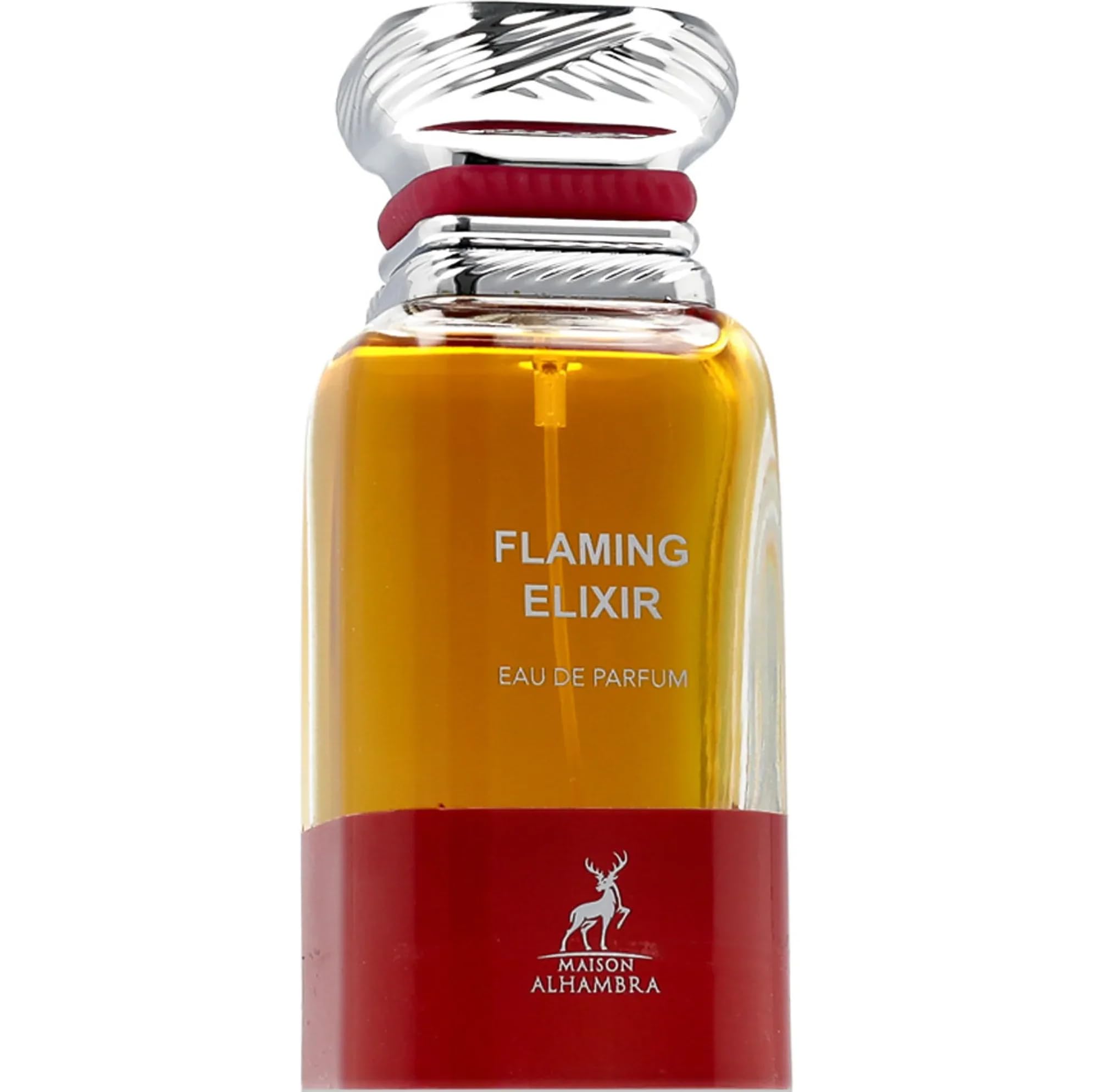 Smoky wood base and Cyprus oil cues in Flaming Elixir packaging design.