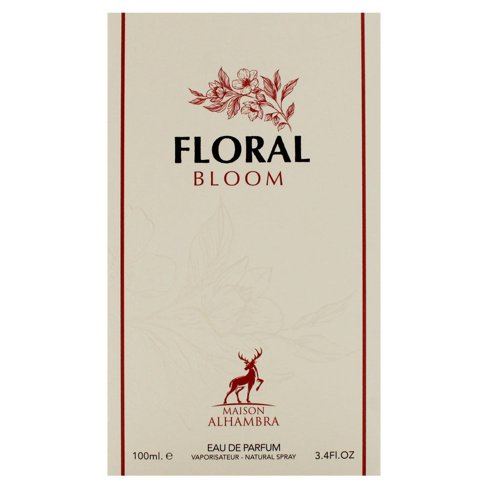 Maison Alhambra Floral Bloom bottle angled to showcase glass finish.