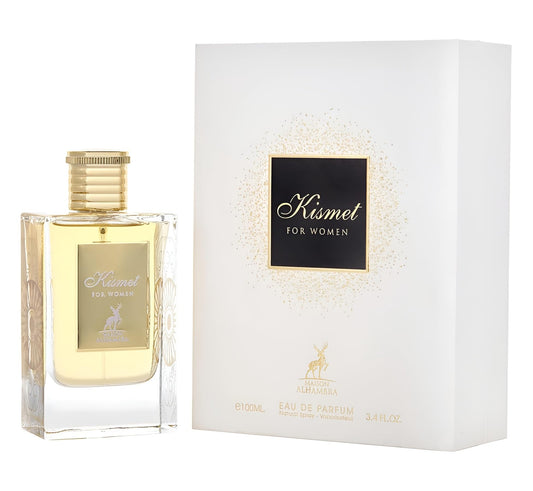 Maison Alhambra Kismet bottle label close-up showing premium design.