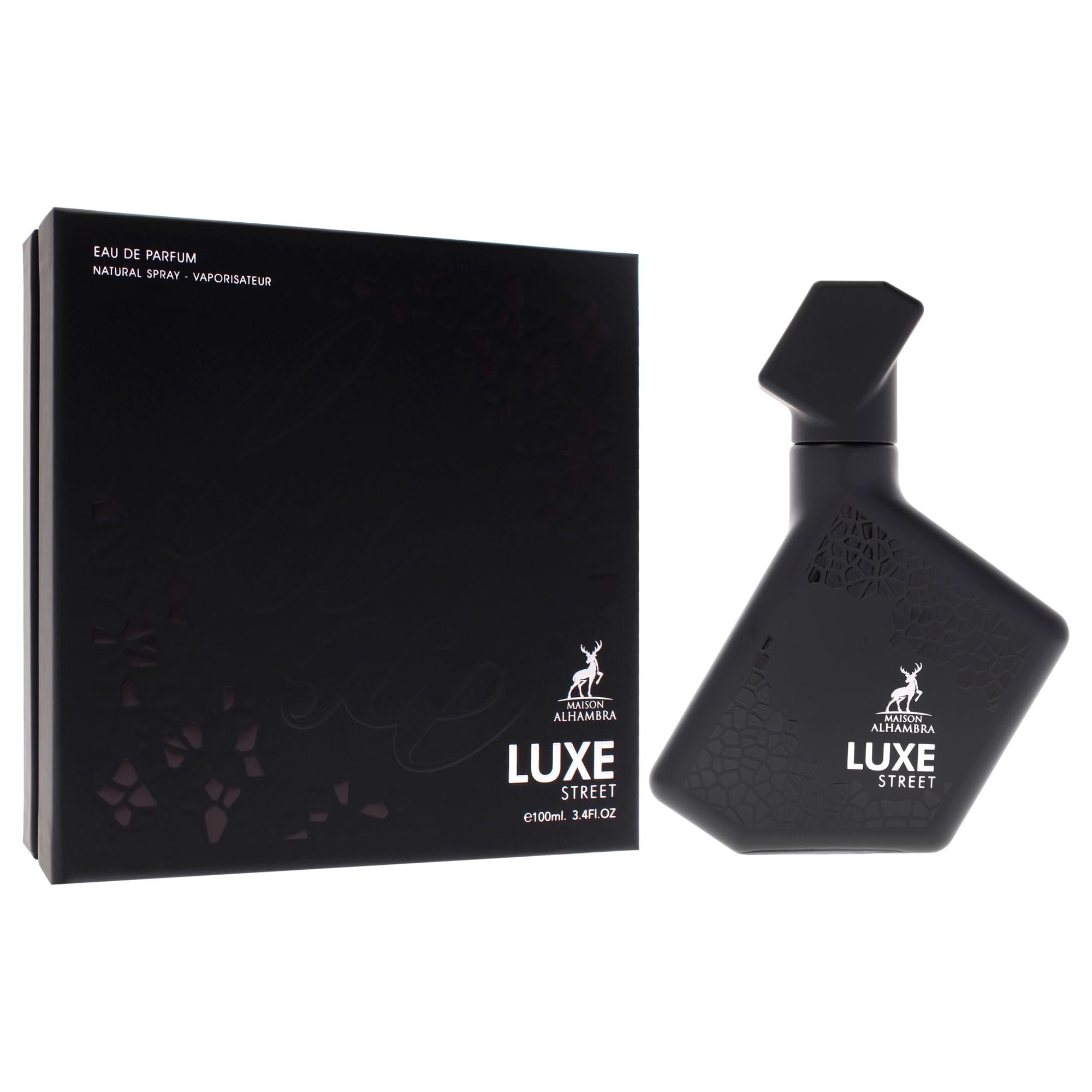 Maison Alhambra Luxe Street outer-box presentation signals premium urban fragrance.