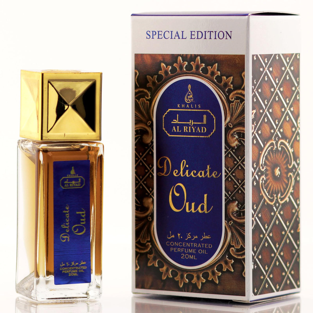 Maison d'Orient Delicate Oud bottle close-up highlighting luxury packaging and travel-ready design.
