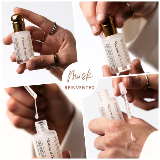 Maison d'Orient Pink Musk oil applied, showcasing creamy lotion-like texture